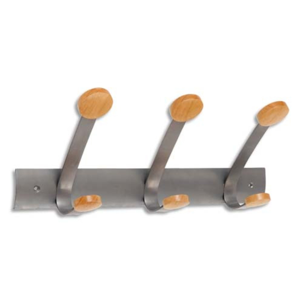 ALBA Bloc de 3 doubles patres et crochets en mtal et bois jusqu  20 kg - Dim: L45 x H17,4 x P11 cm