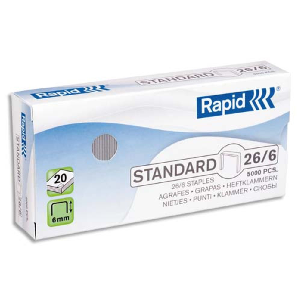 RAPID Bote de 1000 agrafes N26/6 galvanises Strong p/agrafeuse avec technologie FlatClinch