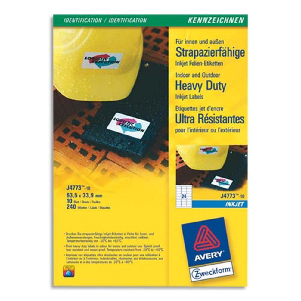 AVERY Bote de 240 tiquettes ultra rsistantes jet encre format 63,5 x 33,9mm