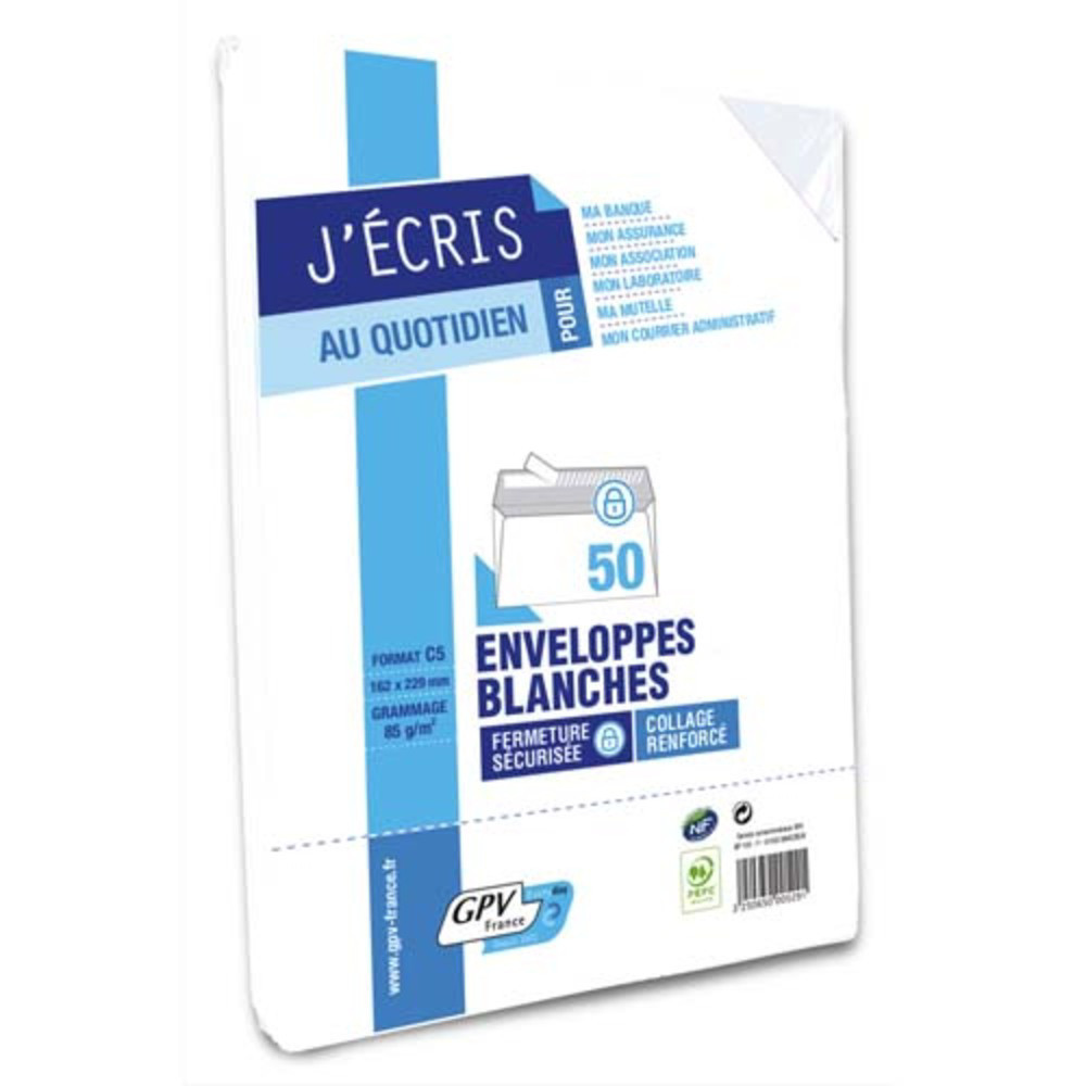 GPV Paquet de 50 enveloppes Blanches auto-adhsives 80 grammes format C5 162x229mm rfrence 6626