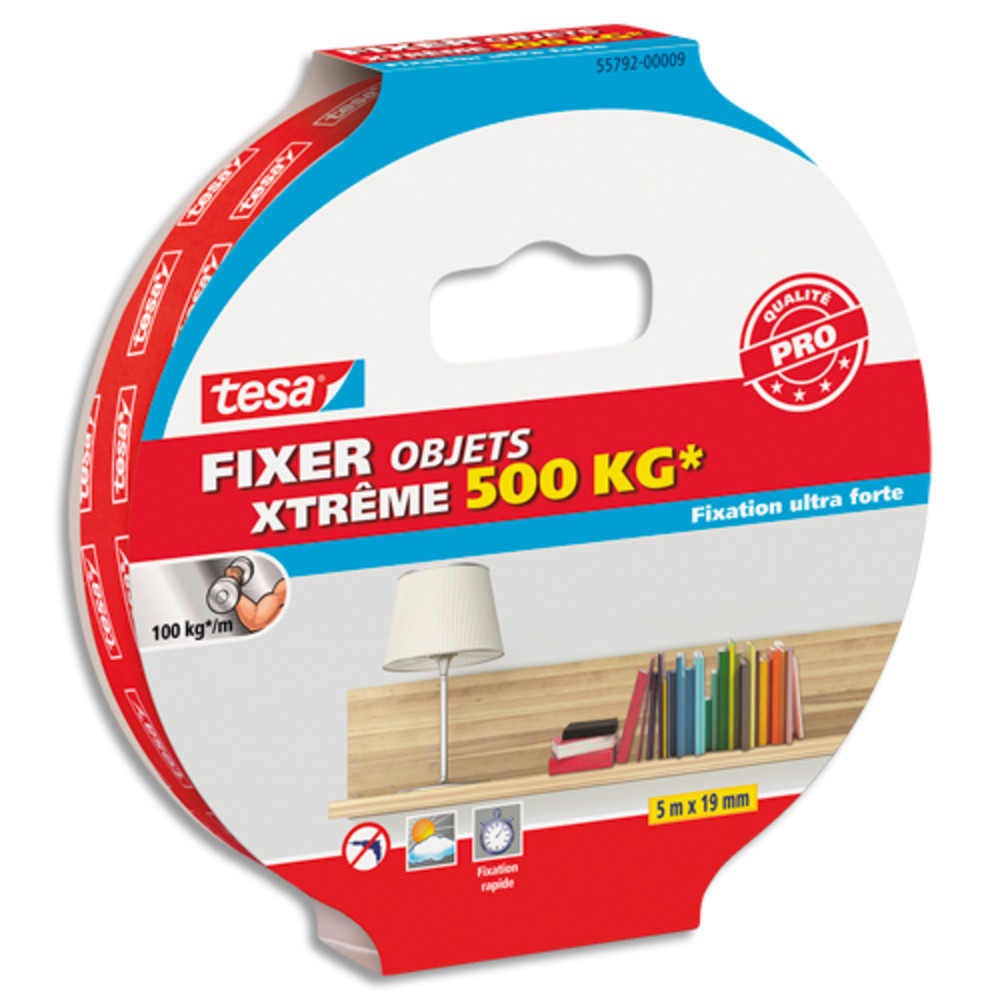 TESA+Adhesif+double+face+ultra+fort+format+5mx19mm+pour+fixer+en+interieur+et+exterieur+jusqu%27à+500kg.
