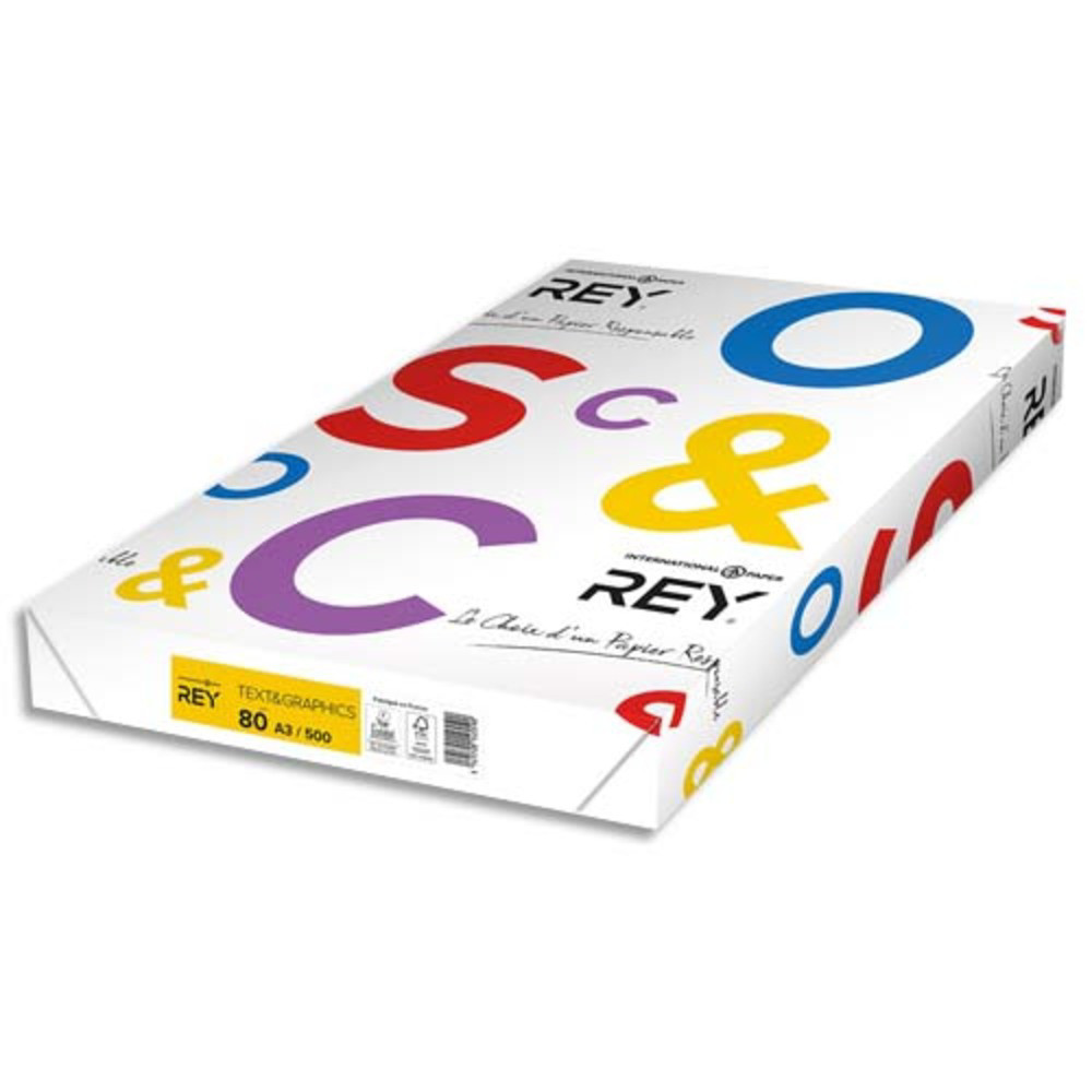 REY Ramette 500 feuilles papier Extra Blanc TEXT & GRAPHICS A3 80g CIE 170 trs satin