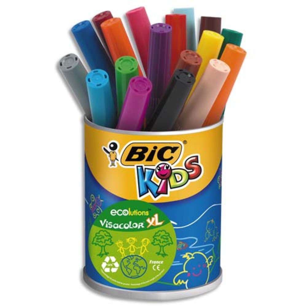 BIC KIDS Visacolor XL Feutres de Coloriage  Pointe Large Et Rsistante - Couleurs Assorties x18
