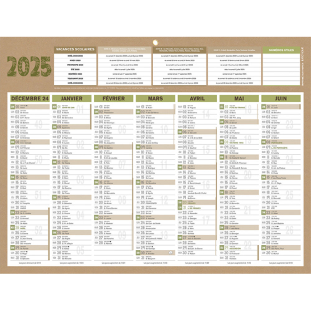 CBG Calendrier Janvier  Dcembre NATURA mdium, 32x42cm, 1 oeillet