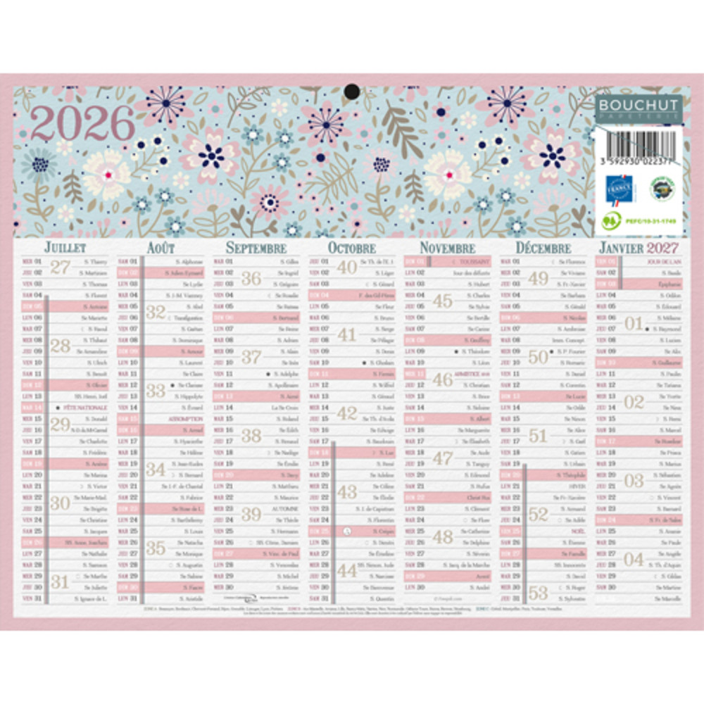 CBG Calendrier MINI FLEURS, Janvier  Dcembre, 21x26,5cm, 1 trou
