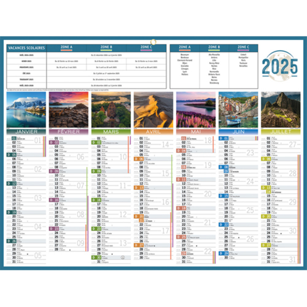 CBG Calendrier PLANETE, paysages du monde, mdium, Janvier  Dcembre, 32x42cm, 1 illet,