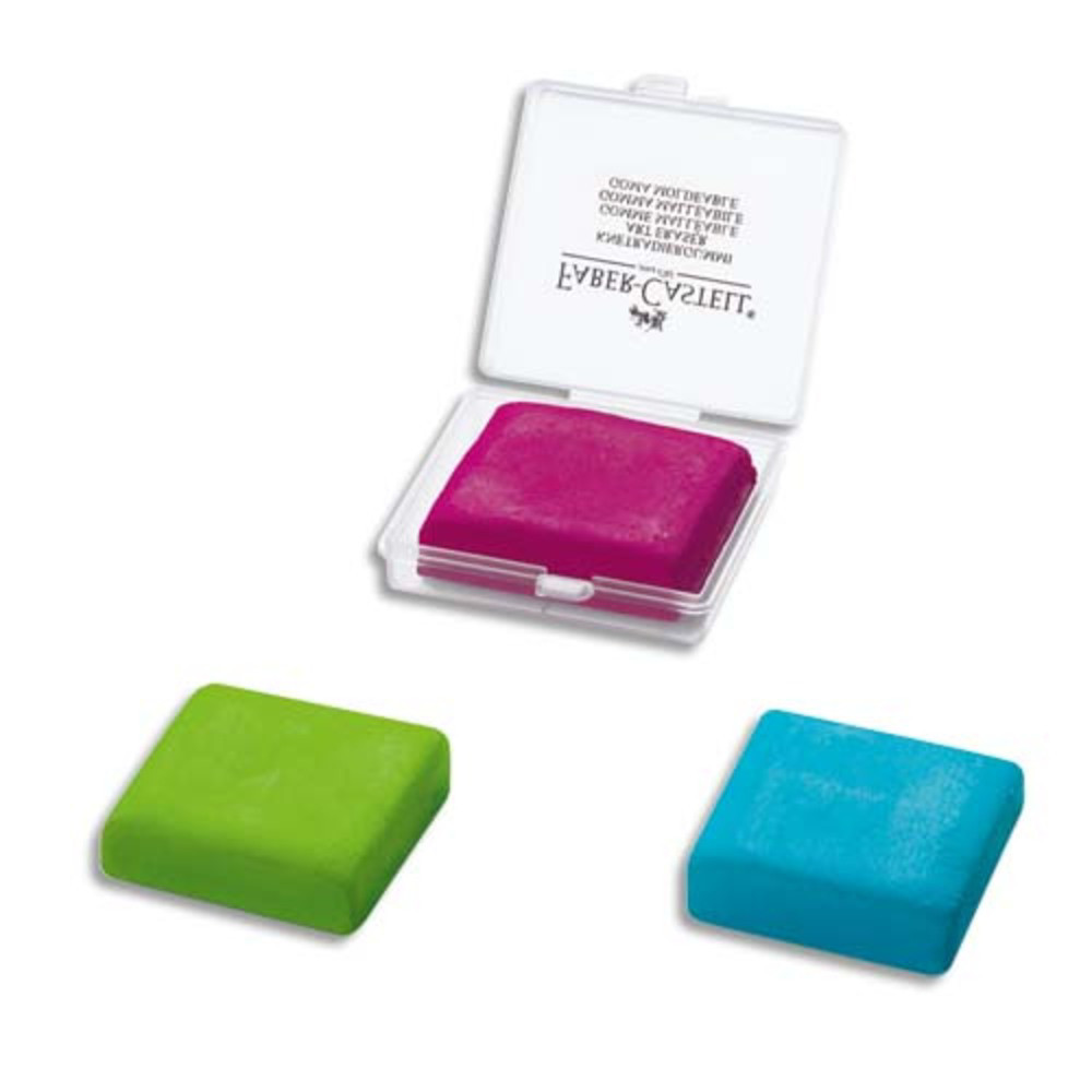 FABER CASTELL Gomme MIE DE PAIN pour le gommage du fusain et craie, assortis : Turquoise,vert pomme, mre