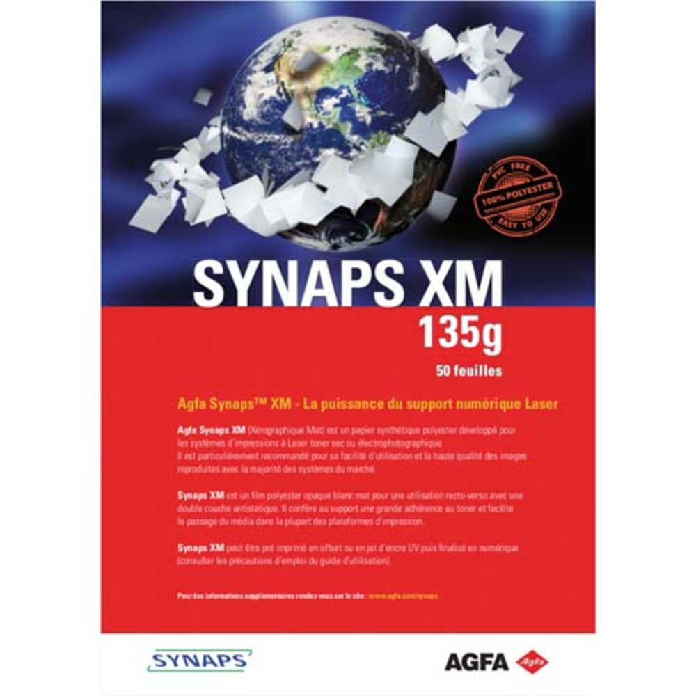 INAPA REY Bote de 50 feuilles papier synthtique polyester Blanc SYNAPS XM A4 135g