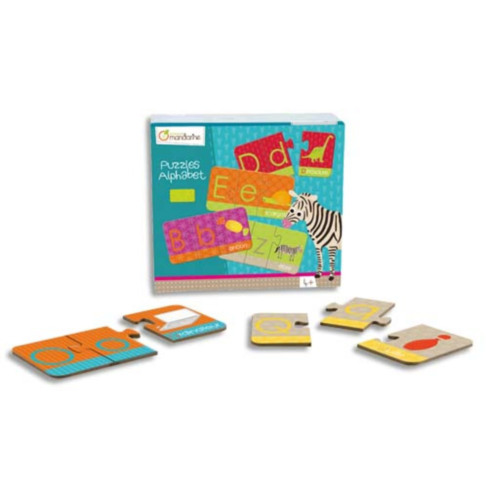 AVENUE MANDARINE Bote puzzle thme alphabet 28 puzzles de 3 pices 11 x 6 cm, bords arrondis