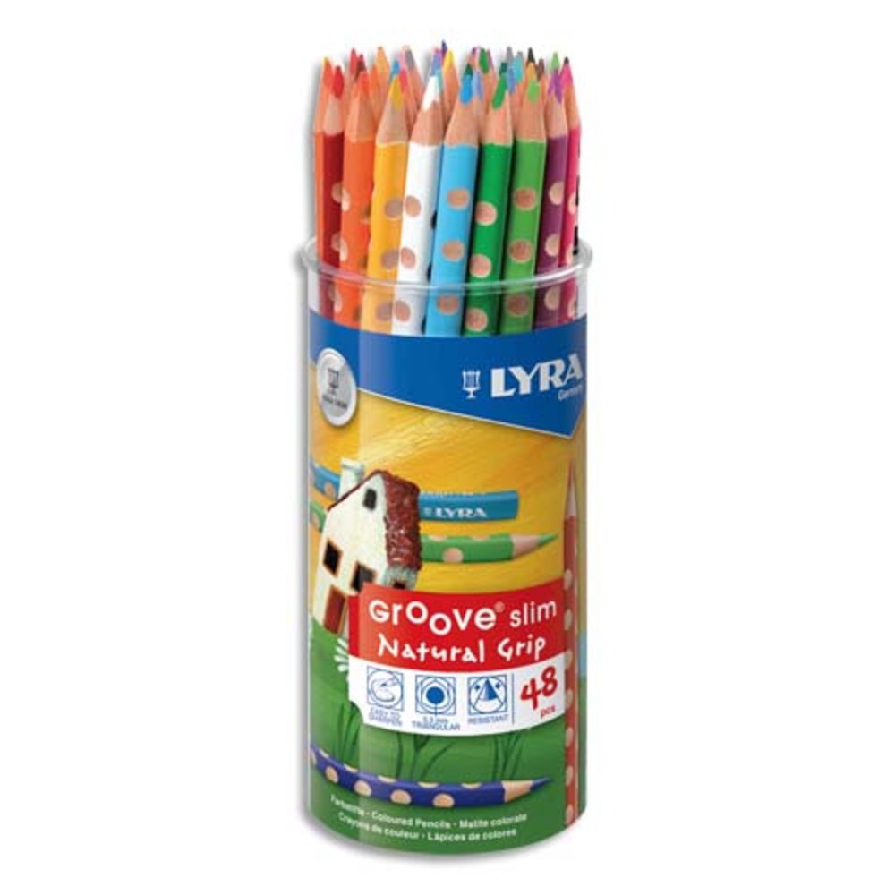 LYRA GROOVE LYRA Pot de 48 crayons de couleur ergonomiques triangulaires Groove Slim, couleurs assorties