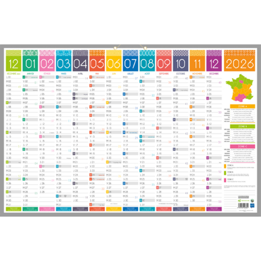 CBG Calendrier TENDANCE maxi,Janvier  Dcembre, 43x65cm, 2 illets et 1 cordonne