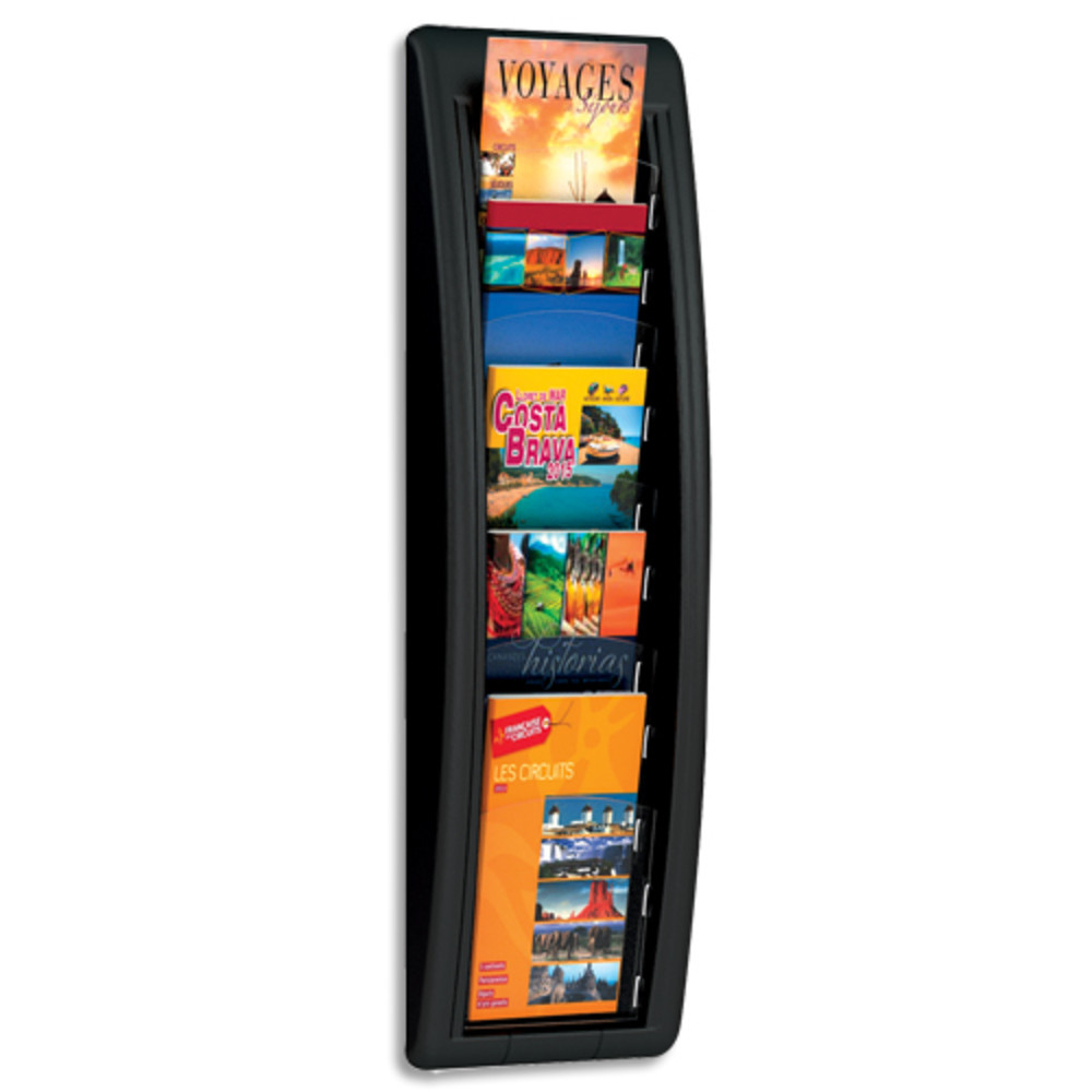 PAPERFLOW Prsentoir mural Quick Fit System, 5 cases ft 1/3 A4 pais. 2 cm, L18 x H65 x P9,5 cm Noir
