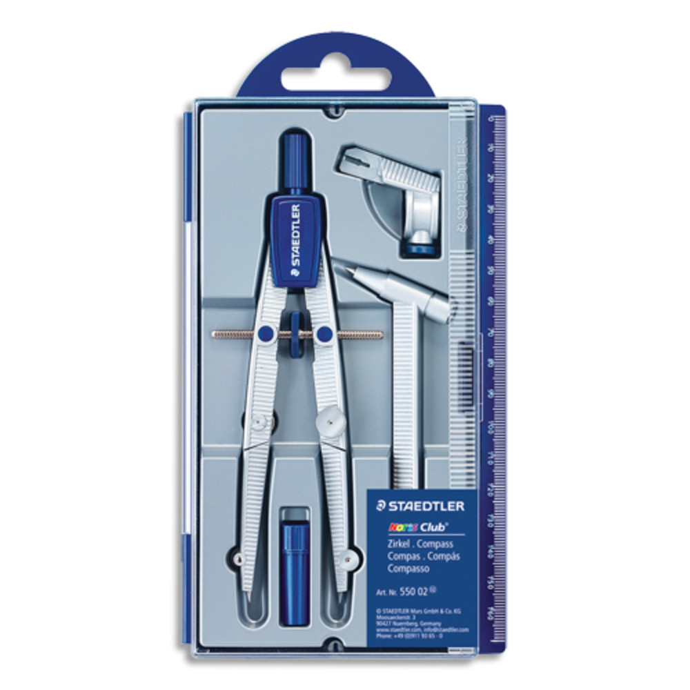 STAEDTLER Compas scolaire  vis micromtrique  rallonge, attache-compas, tui mine, rgle intgre