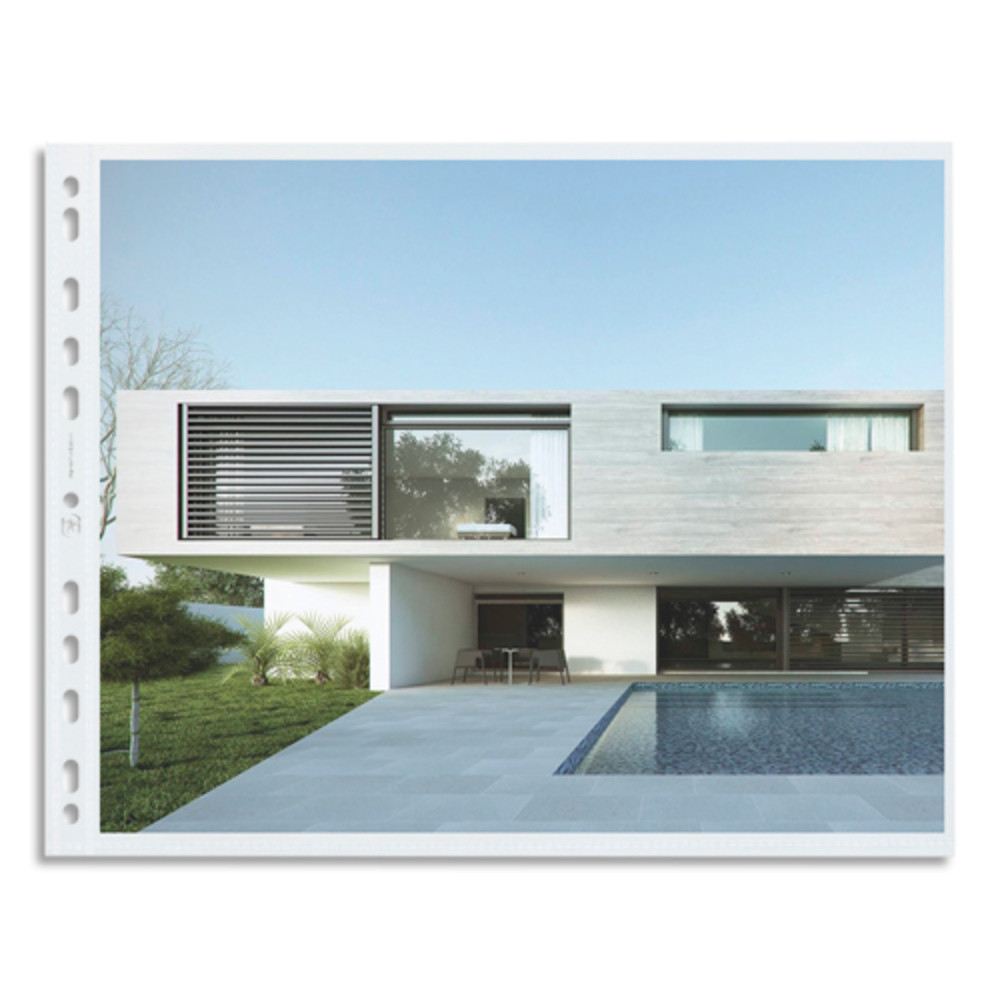 OXFORD Sachet de 10 pochettes perforees en polypro grain 9/100e.Format A3 paysage, perforation 11 trous
