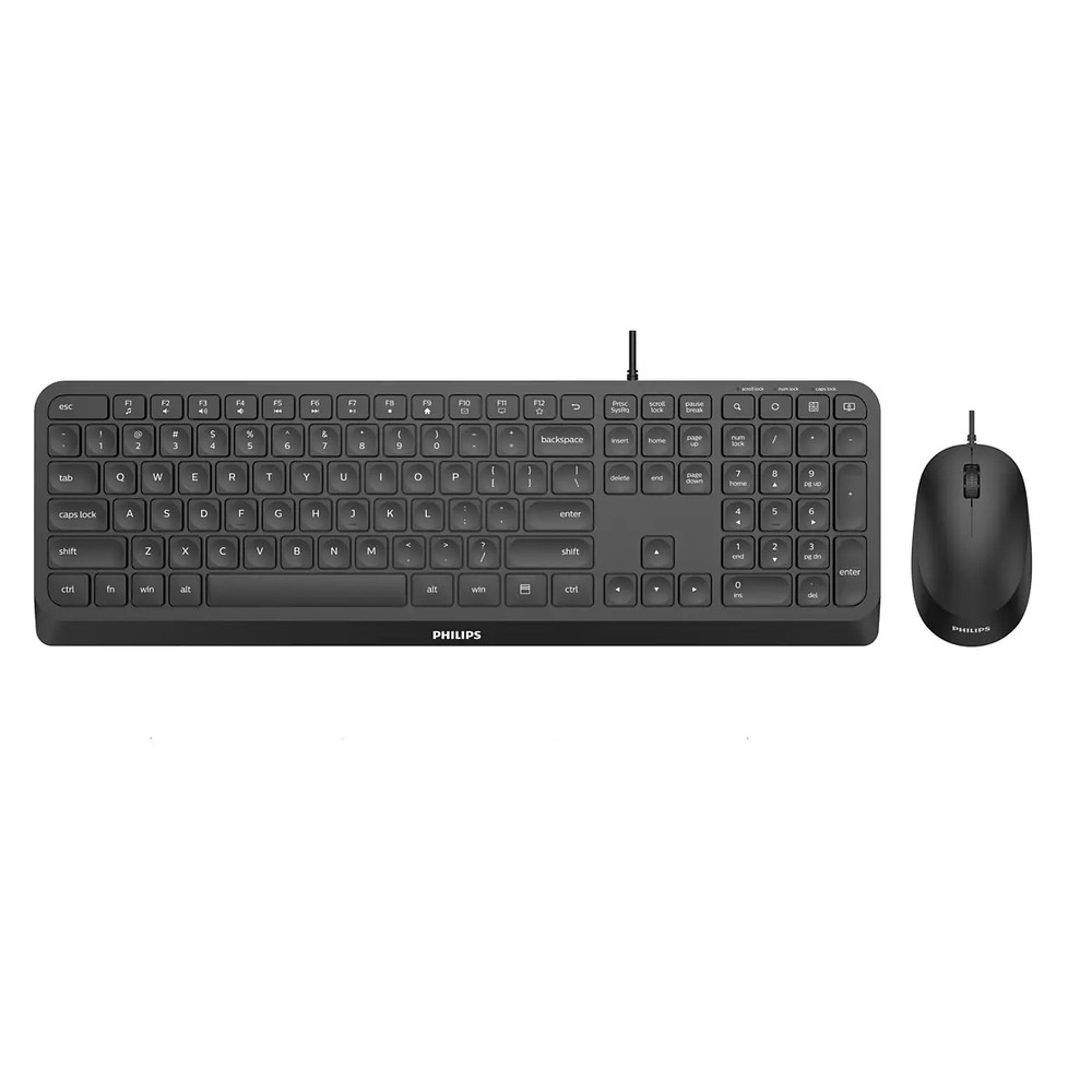 Philips 2000 series SPT6207B/19, Taille réelle (100 %), Avec fil, USB, QWERTY, Noir, Souris incluse