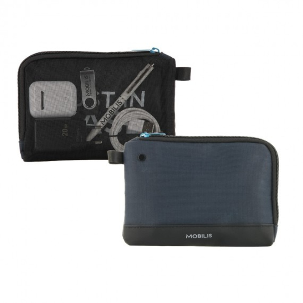 Mobilis 005038, Unisexe, Sac à main, Fermeture à glissière, Noir, Bleu, Monochromatique, 190 mm
