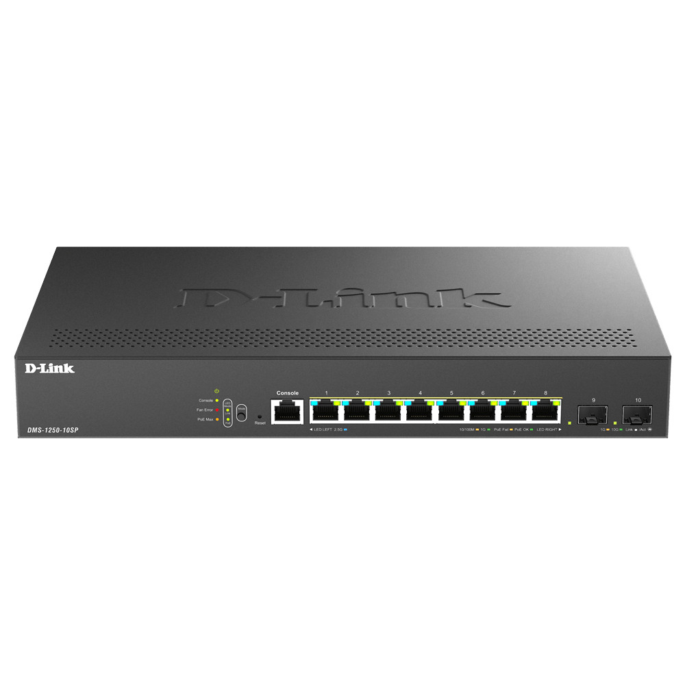 D Link DMS 1250 10SP Commutateur C2+ intelligent 8 x 1010010002.5G PoE+ + 2 x 10 Gigabit SFP+ de bureau PoE+ - vue 4