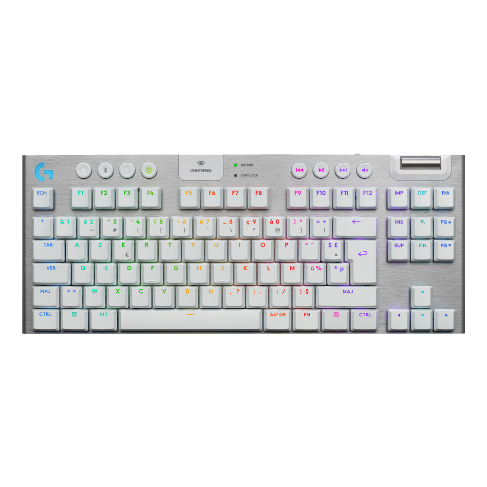 Logitech G G915 X LIGHTSPEED, Avec fil &sans fil, USB + RF Wireless + Bluetooth, Clavier mécanique, AZERTY, LED, Blanc 920-012734