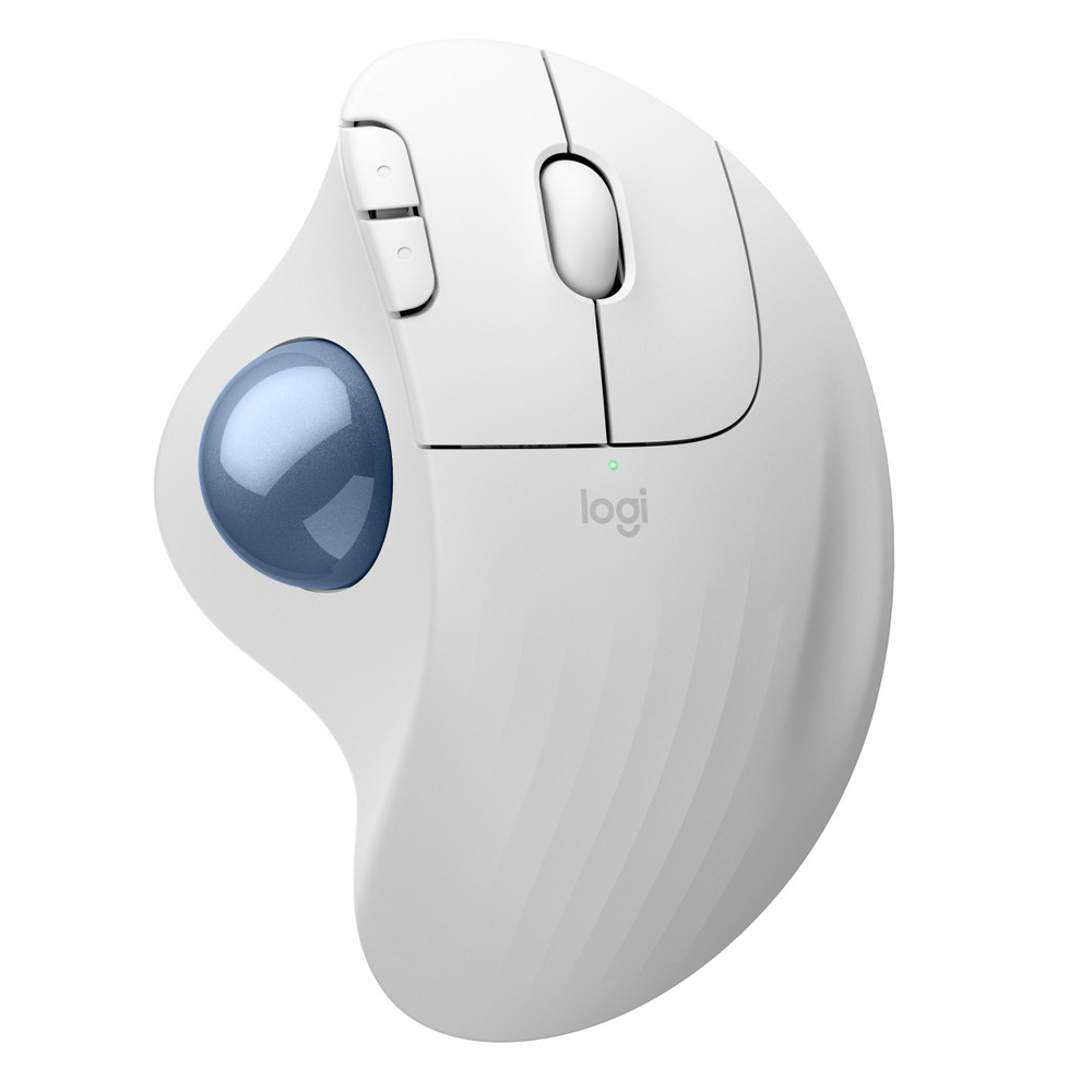 Logitech Ergo M575S, Droitier, Trackball, RF sans fil + Bluetooth, 2000 DPI, 11,25 ms, Bleu, Blanc 910-007030