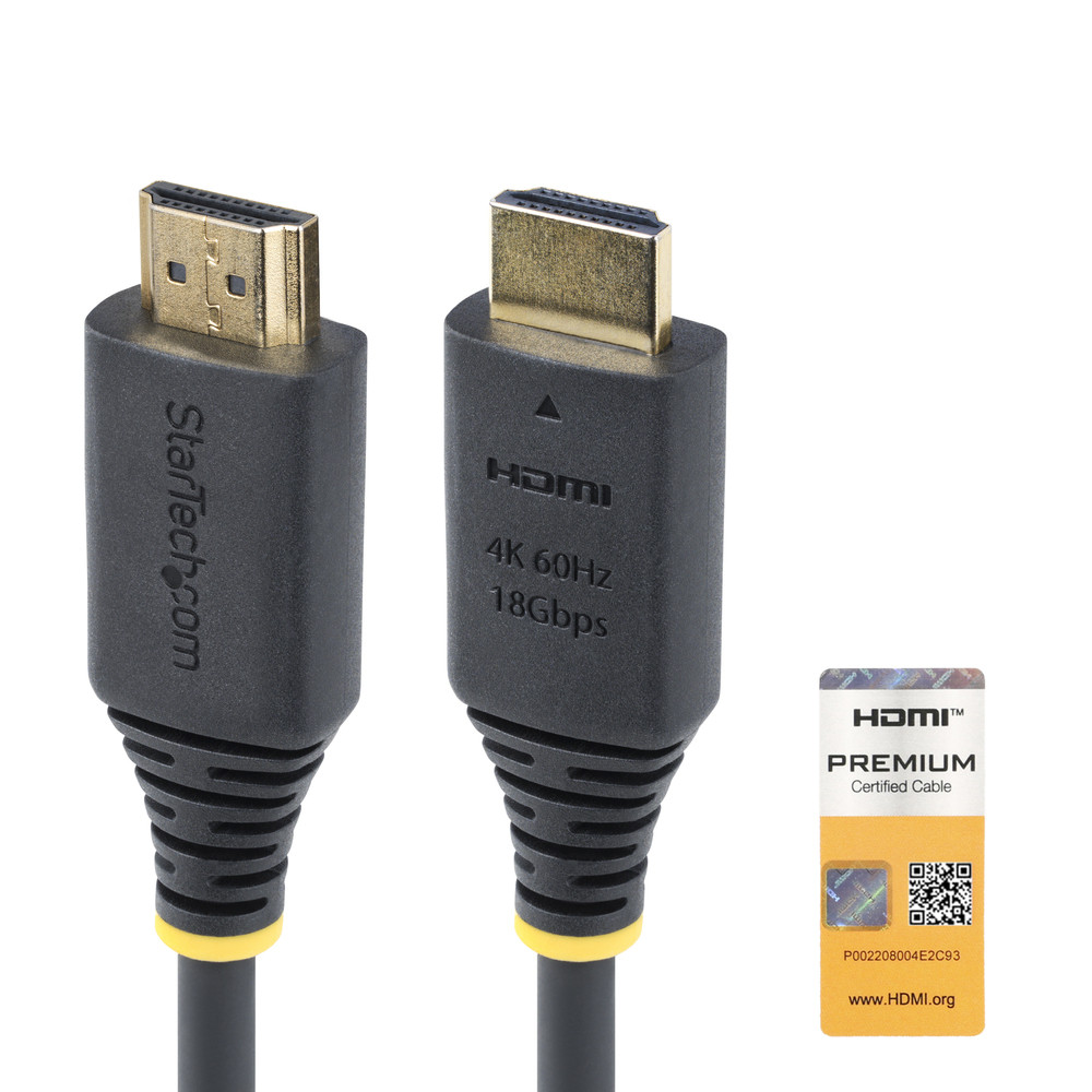 StarTech.com Câble HDMI Haut Débit de 2m Certifié Premium, 4K 60Hz/1440p 144Hz, HDR10/HDCP 2.2/ARC, 18Gbps, Cordon HDMI 2.0 UHD pour TV/Moniteur/Affic