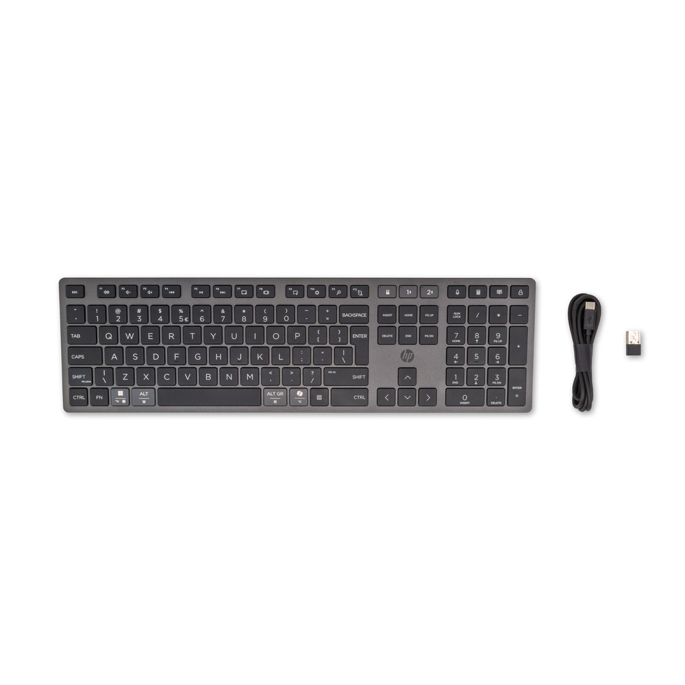 HP Clavier sans fil rechargeable multi-appareil 720, Taille réelle (100 %), Sans fil, USB + Bluetooth, Clavier mécanique, QWERTY, Noir 9T5B1AA#ABB