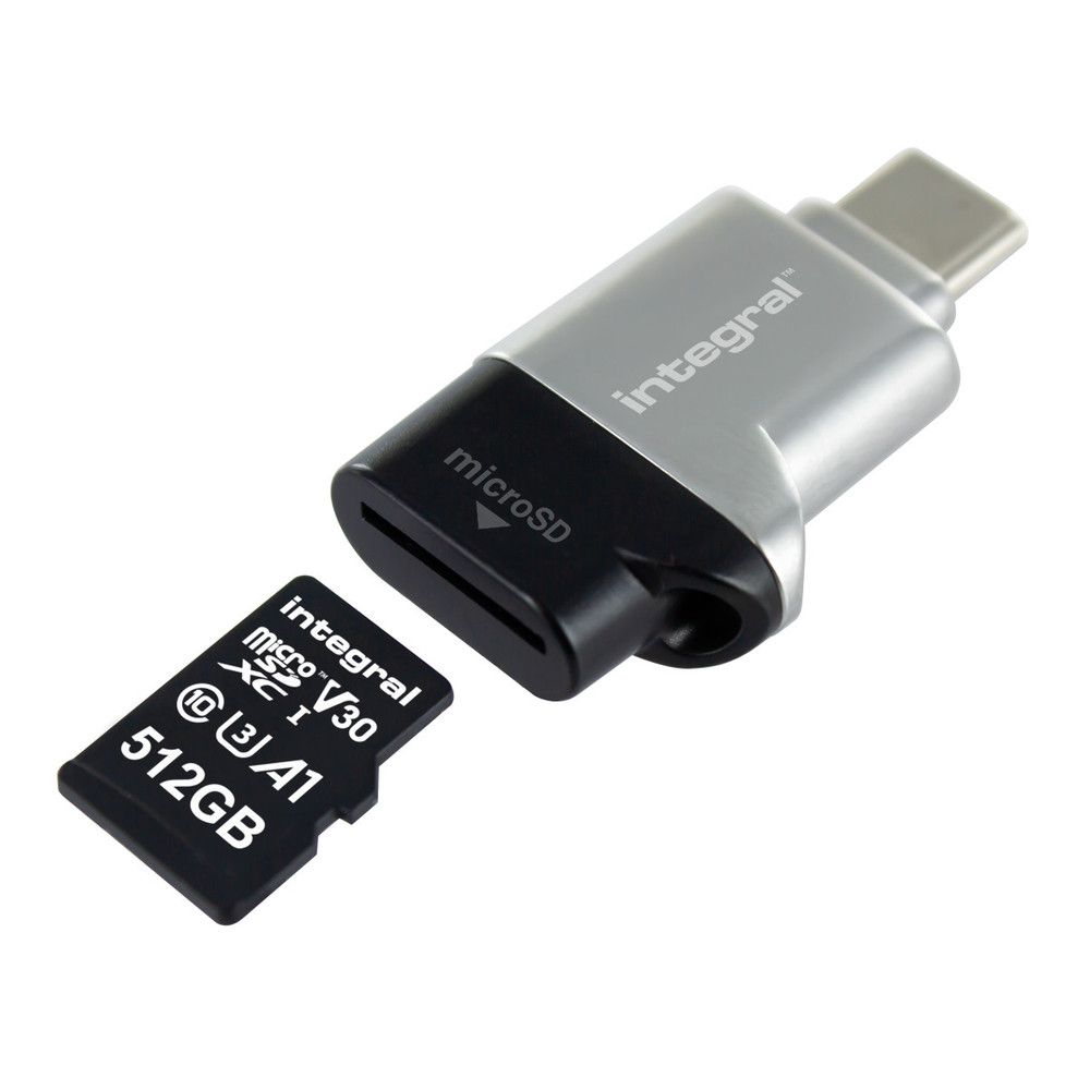 Integral USB3.0 CARDREADER TYPE C SINGLE SLOT MSD, MicroSD (TransFlash), MicroSDHC, MicroSDXC, Noir, Argent, Windows XP, Vista, 7, 8, 10. Mac OS 09 Li