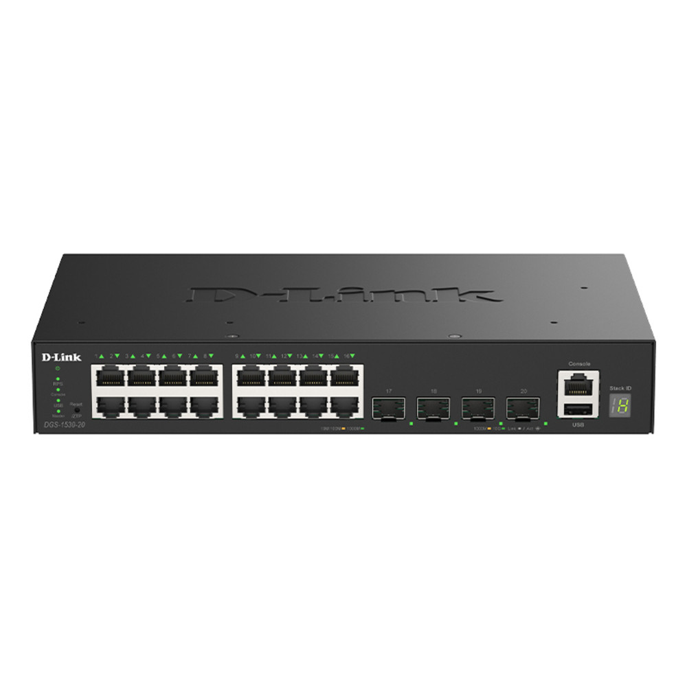 D Link SmartPro DGS 1530 20 Commutateur intelligent 16 x 101001000 + 4 x 10 Gigabit SFP+ de bureau Montable sur rack - vue 4
