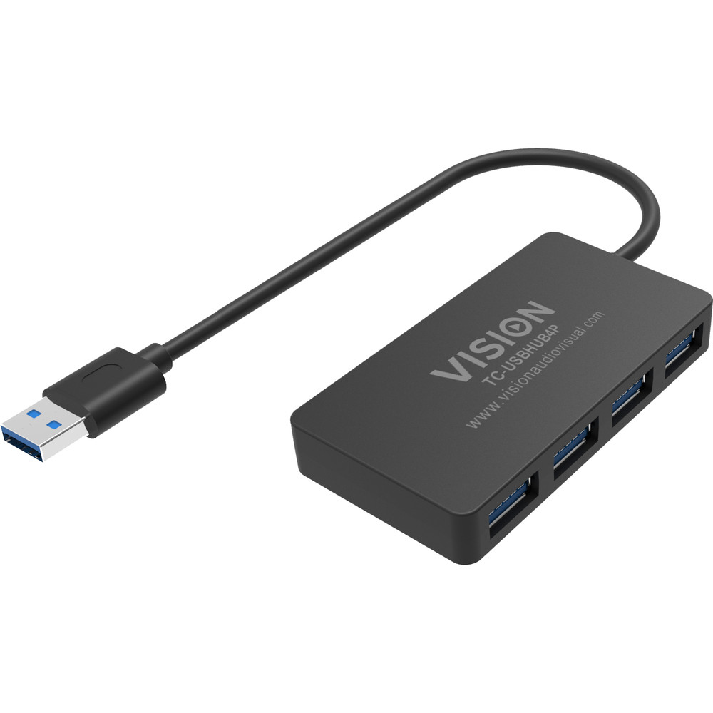 Vision TC-USBHUB4P, USB 3.2 Gen 1 (3.1 Gen 1) Type-A, USB 3.2 Gen 1 (3.1 Gen 1) Type-A, 5 Mbit/s, Noir, Chine, RoHS, CE, EMC, LVD, RCM, RCM_SDOC, IC,