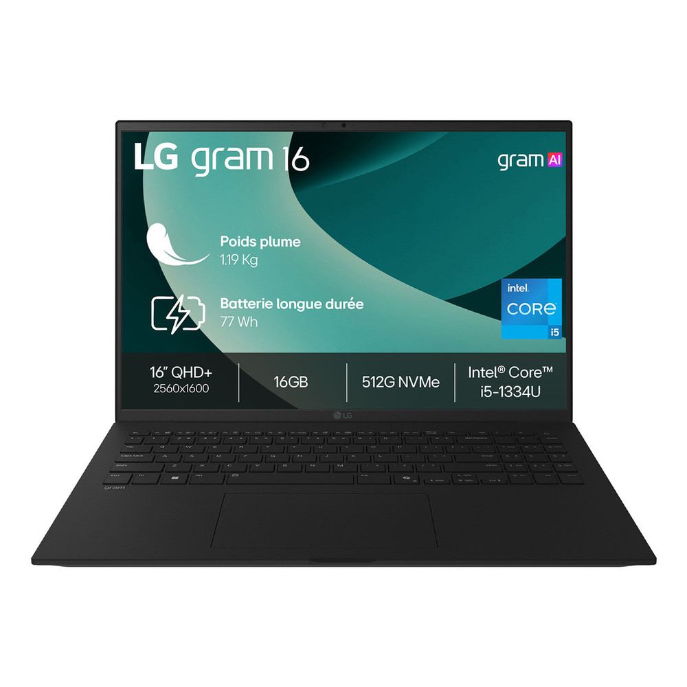 LG Gram 16Z90RU, Intel® Core i5, 40,6 cm (16'), 2560 x 1600 pixels, 16 Go, 512 Go, Windows 11 Pro 16Z90RU-G.AP55F