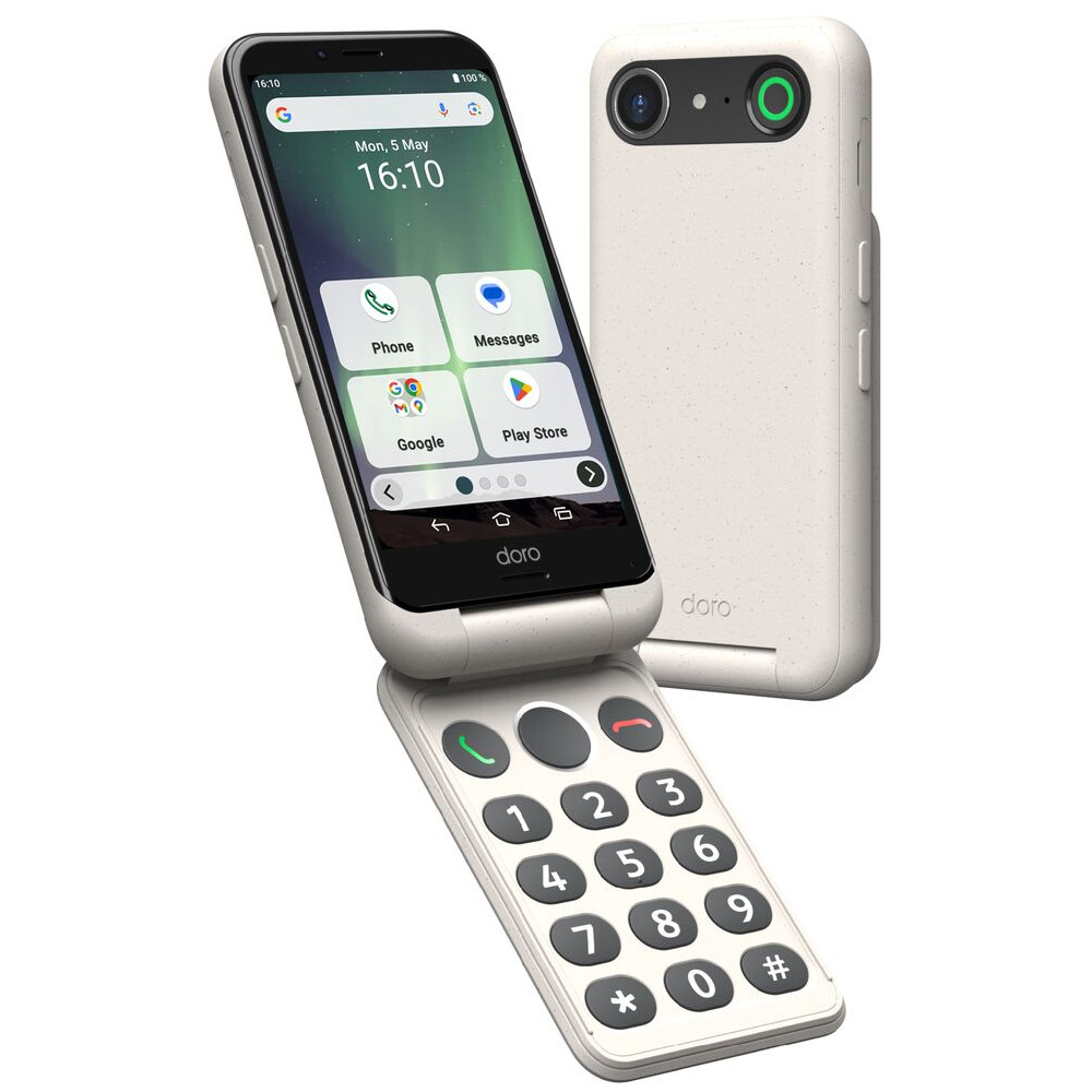 Doro Aurora A20, 11,4 cm (4.5'), 4 Go, 64 Go, 13 MP, Android 14, Noir, Blanc 380534