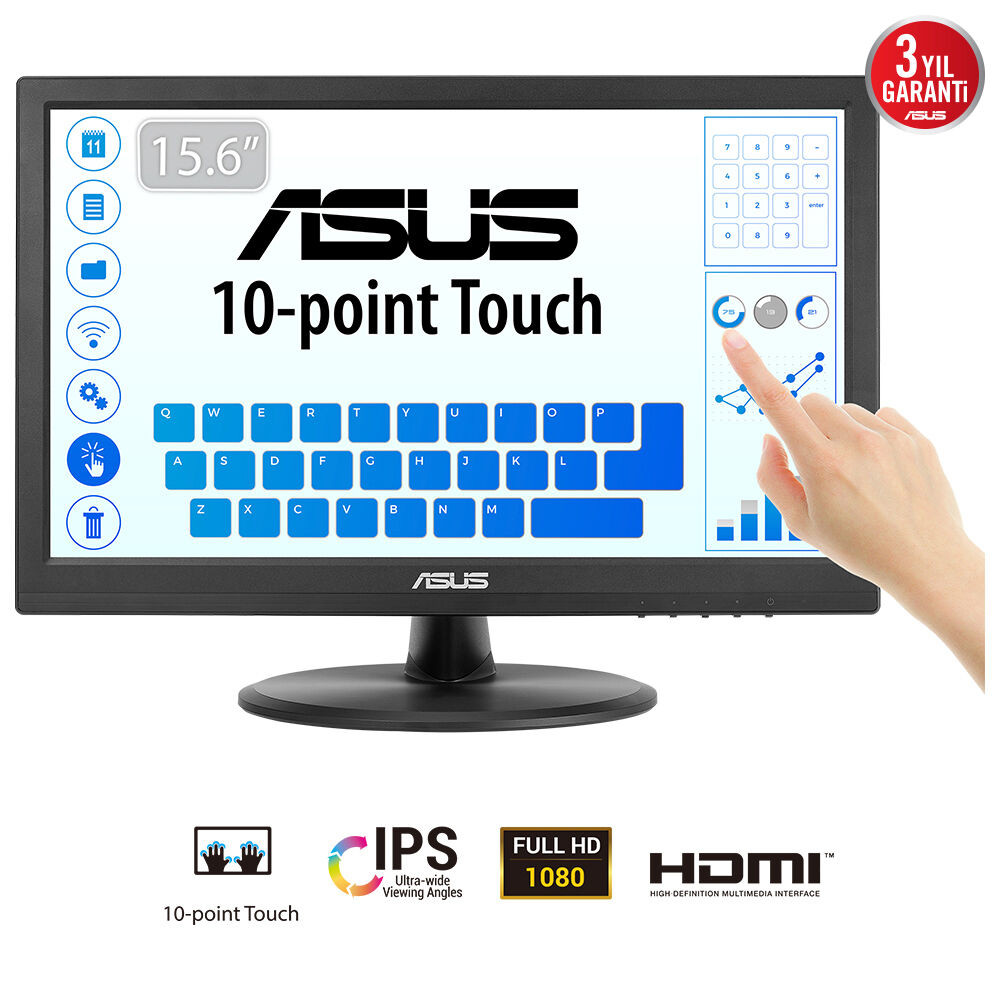 ASUS Touch VT169HE, 39,6 cm (15.6'), 1920 x 1080 pixels, Full HD, LED, 5 ms, Noir 90LM09V1-B01170