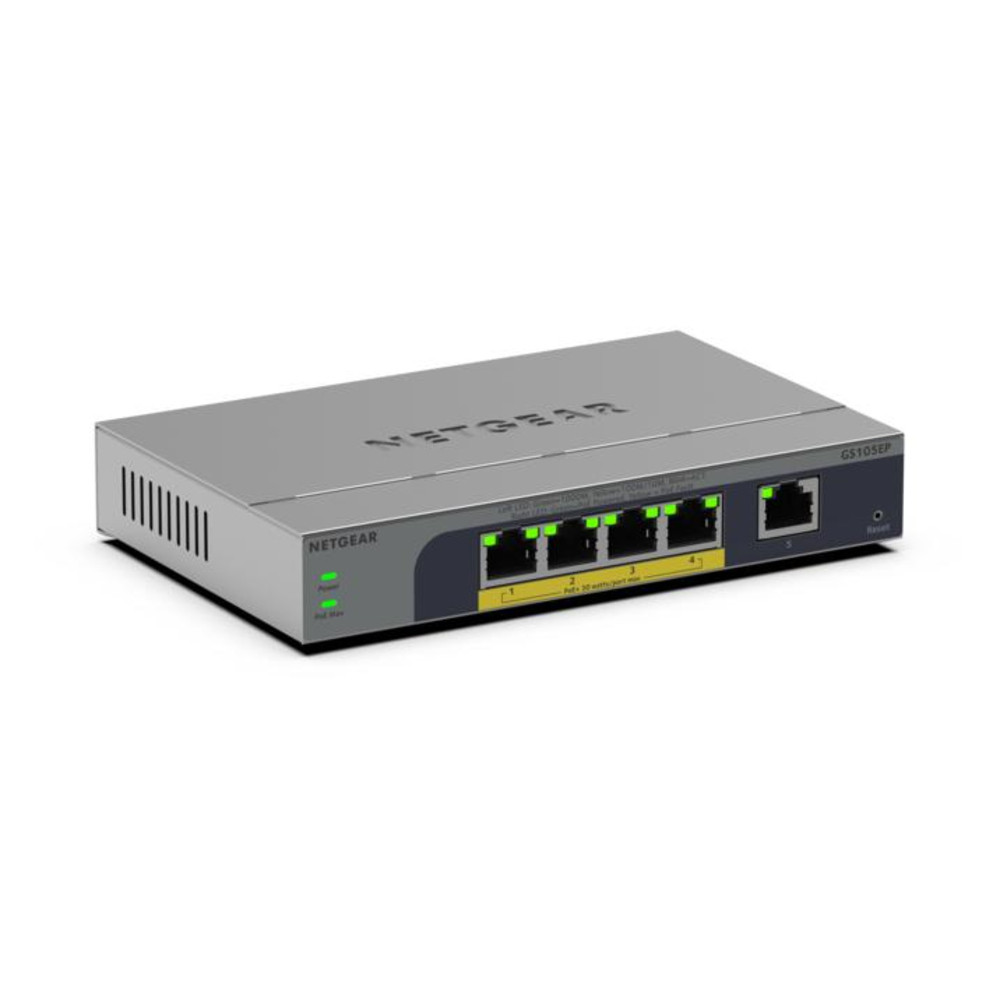 NETGEAR GS105EP, Non-géré, Gigabit Ethernet (10/100/1000), Full duplex, Connexion Ethernet, supportant l'alimentation via ce port (PoE) GS105EP-100EUS