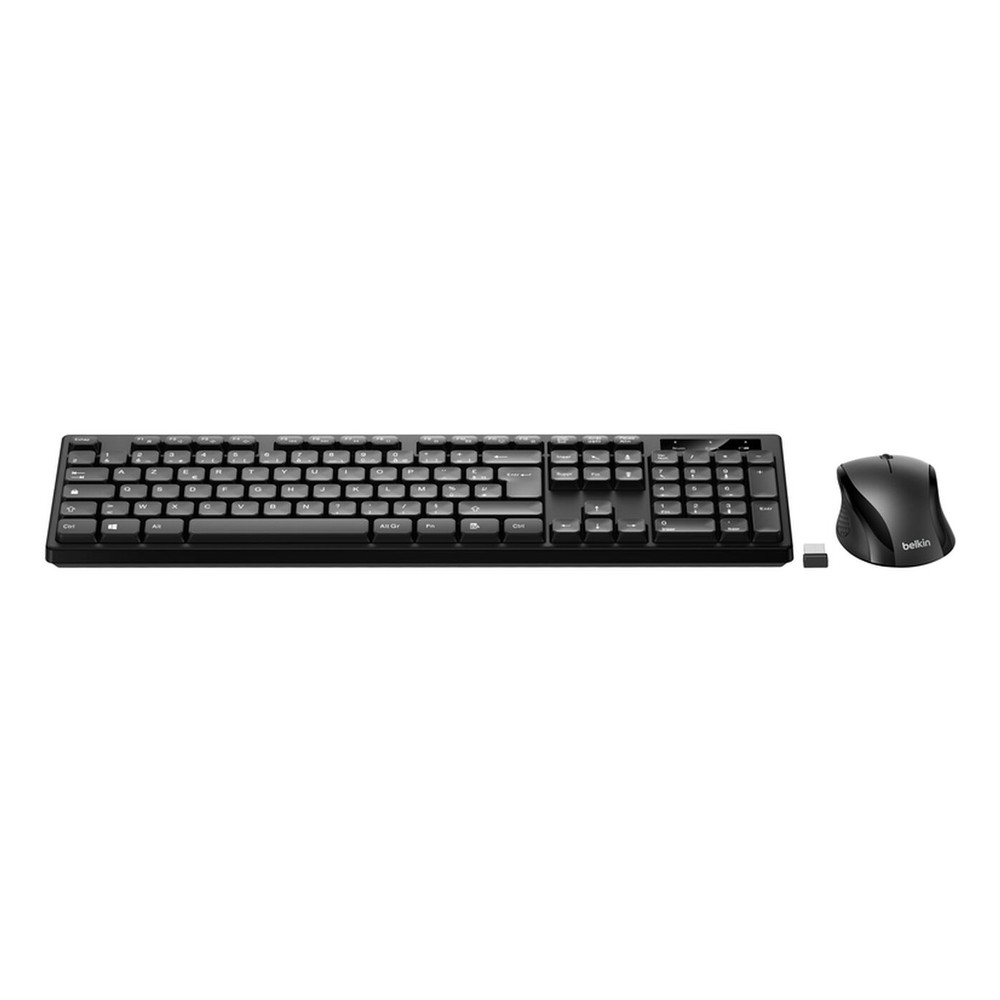 Belkin BBZ010FR, Sans fil, RF sans fil, Clavier à membrane, AZERTY, Noir, Souris incluse