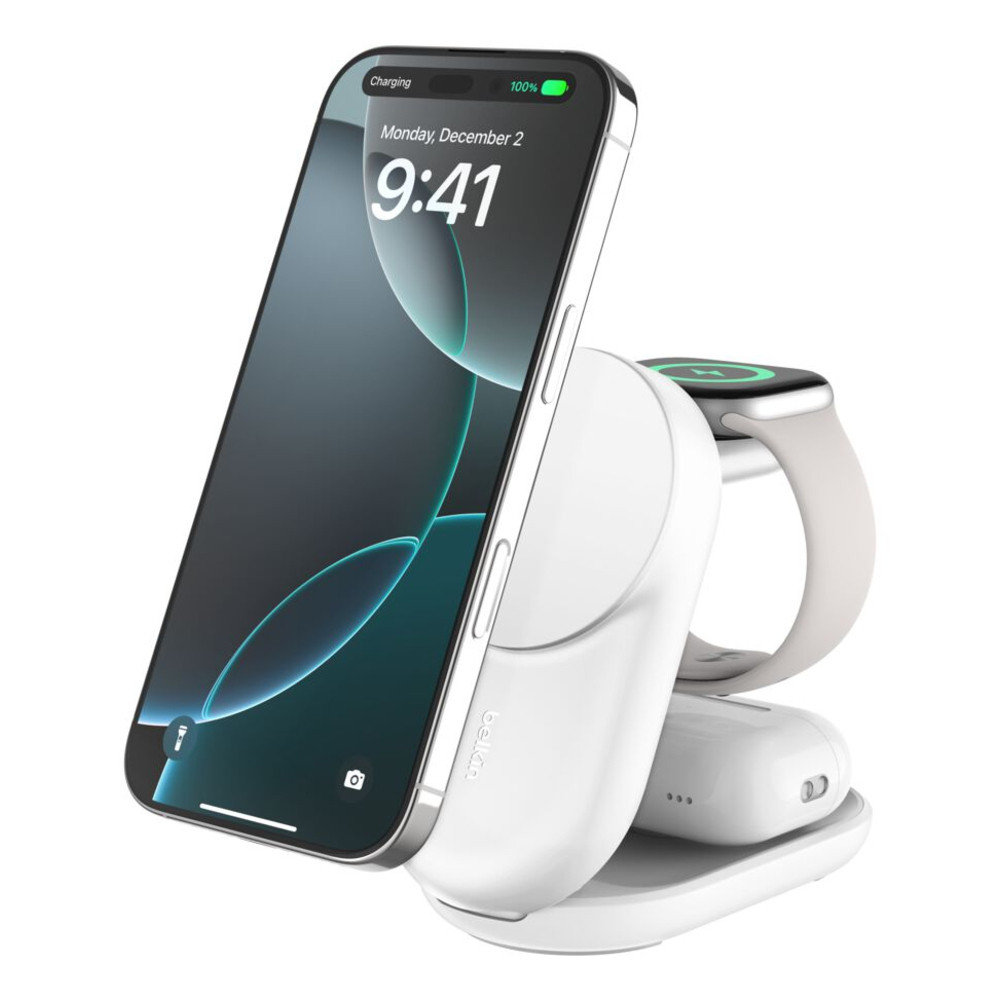 Belkin UltraCharge Socle de Recharge 3 en 1 Aimantée et Pliable avec Qi2