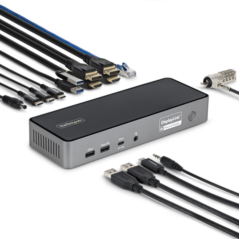 StarTech.com Station d'Accueil USB-C Triple Écran, Station de Recharge pour Ordinateur Portable 140 W pour MacBook Pro et Windows, HDMI 4K 60 Hz ou Di