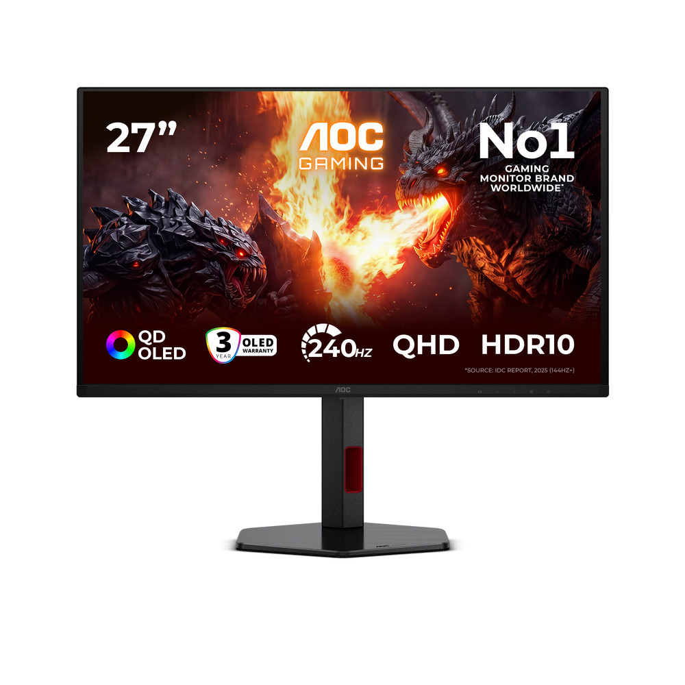 AOC G4 Q27G4ZDR, 67,3 cm (26.5'), 2560 x 1440 pixels, Quad HD, QD-OLED, 0,03 ms, Noir, Rouge