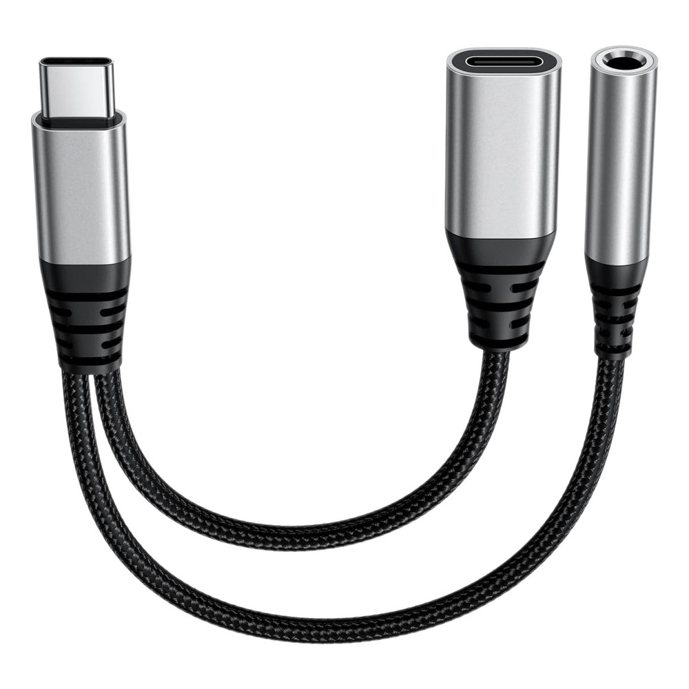 DLH DY-AD5435, 0,13 m, USB C, USB C/3.5mm, Noir, Gris