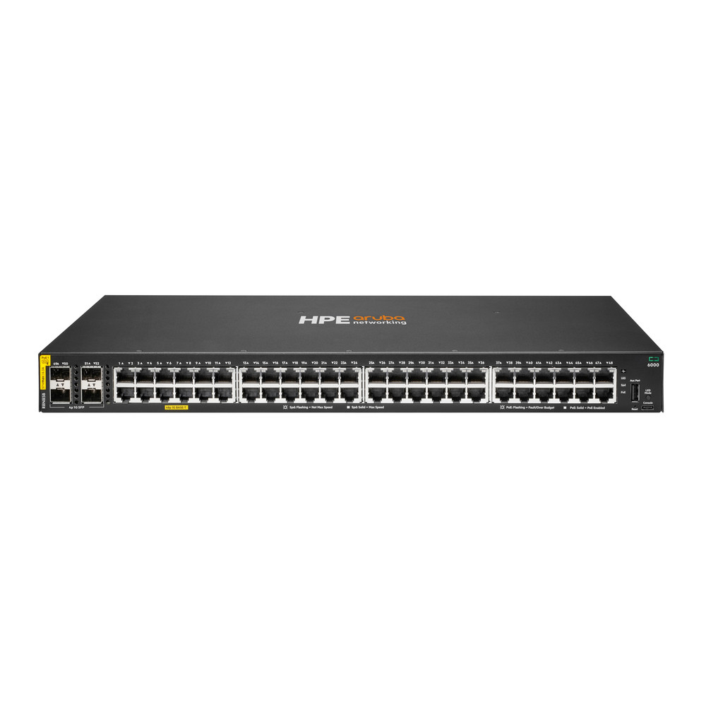 HPE Aruba Networking CX 6000 48p 10M/100M/1G Class4 PoE 4p SFP 1G 370W Switch, Géré, L2/L3, Gigabit Ethernet (10/100/1000), Connexion Ethernet, suppor