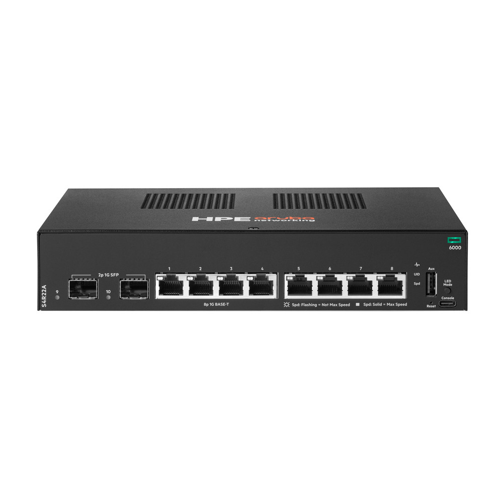HPE Aruba Networking CX 6000 8p 10M/100M/1G 2p SFP 1G Switch, Géré, L2, Gigabit Ethernet (10/100/1000), Grille de montage, 1U S4R22A#ABB