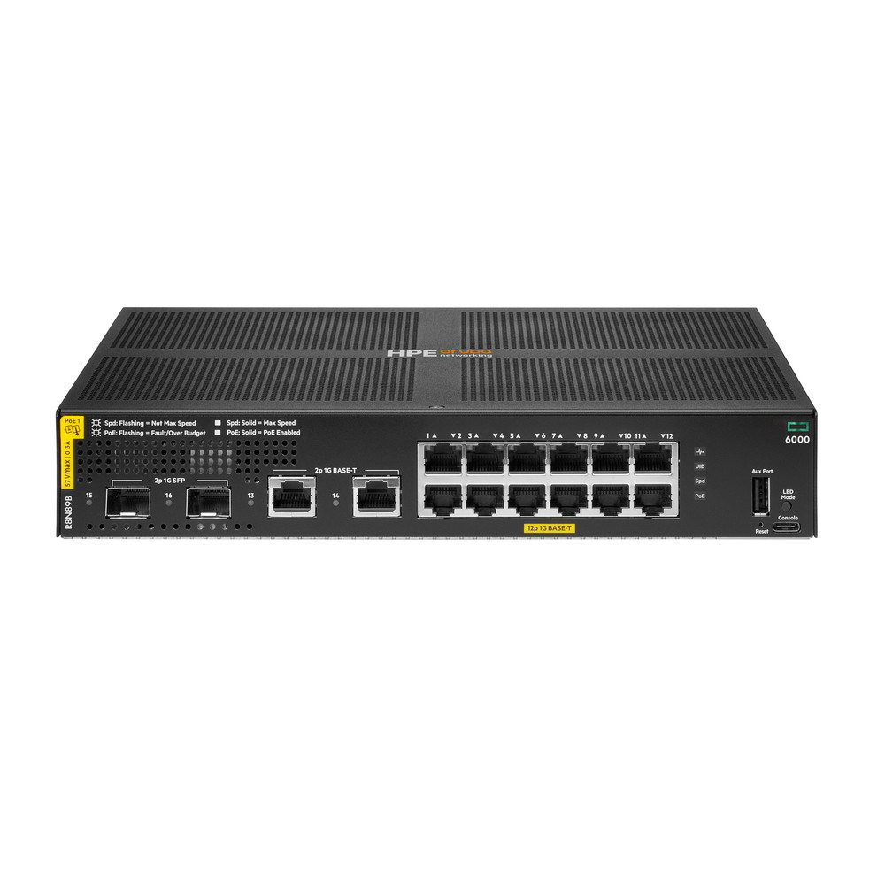 HPE Aruba Networking CX 6000 12p 10M/100M/1G Class4 PoE 2p SFP 1G 139W Switch, Géré, L3, Gigabit Ethernet (10/100/1000), Connexion Ethernet, supportan