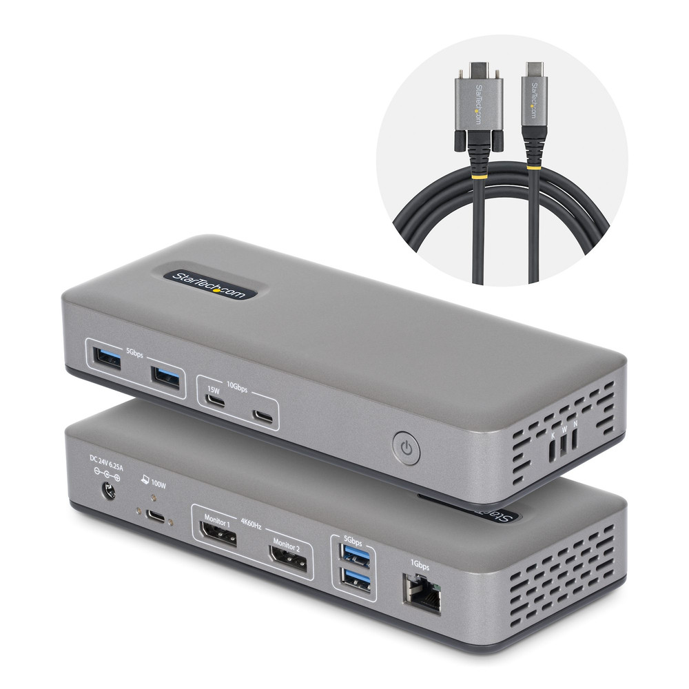 StarTech.com Station d'Accueil USB-C à Deux Écrans, DisplayPort, 4K 60Hz, Recharge d'Ordinateur Portable 100 W, 1 GbE, Sans Pilote, Station d'Accueil