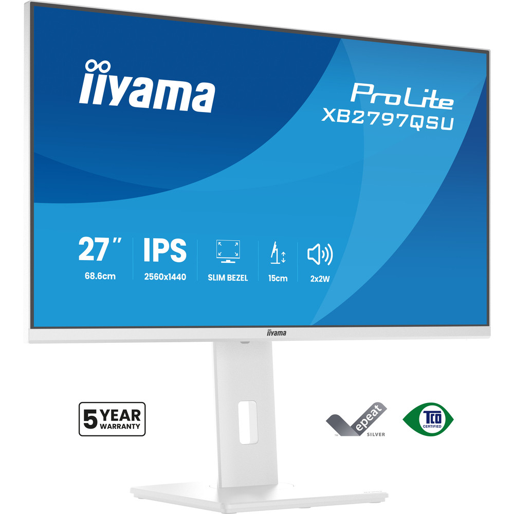 iiyama ProLite XB2797QSU-W1, 68,6 cm (27'), 2560 x 1440 pixels, Quad HD, LED, Blanc