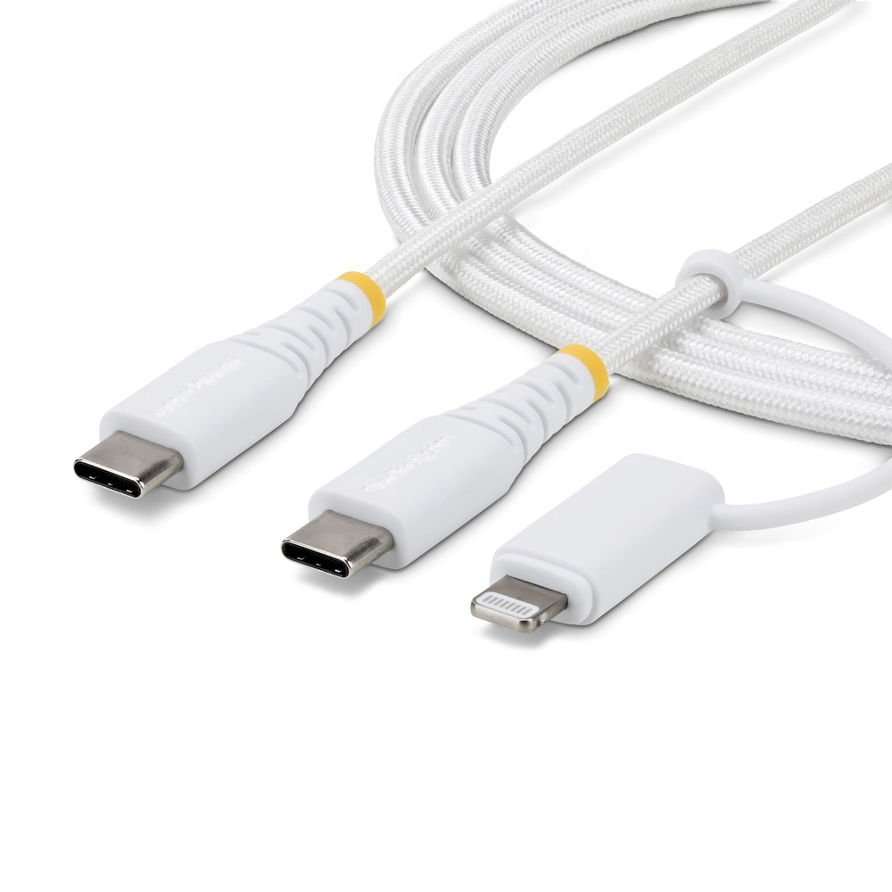 StarTech.com Câble de Recharge USB C Robuste 2 en 1 de 2m avec Adaptateur Lightning Certifié Apple MFi Câble de Recharge USB C Tressé