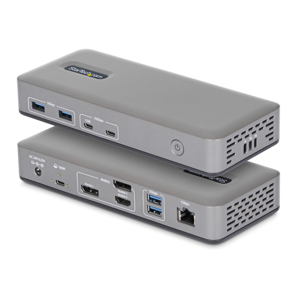 StarTech.com Station d'Accueil USB C pour Trois Écrans DisplayPort / HDMI 4K 60Hz Recharge d'Ordinateur Portable 1 GbE Sans Pilote Station
