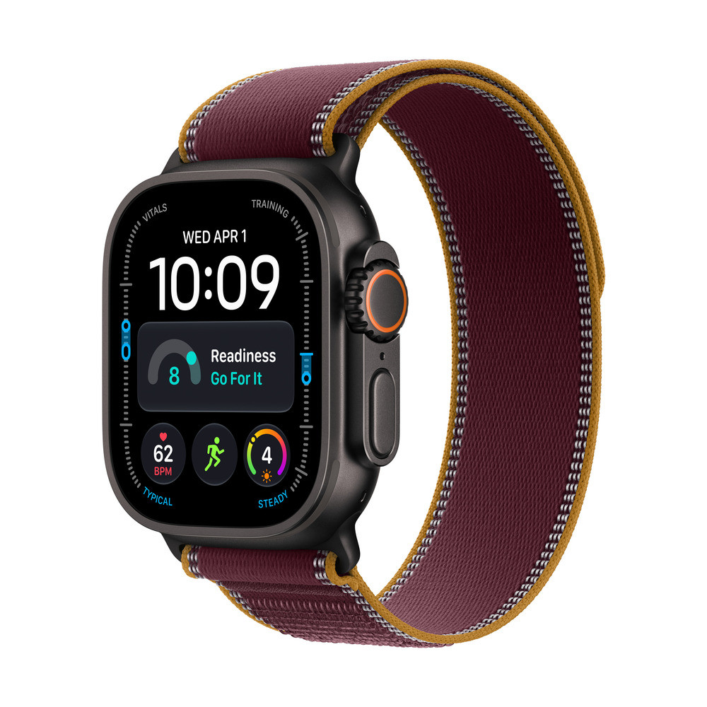 Apple Watch Ultra 4 GPS + Cellular 49 mm Boîtier en titane Noir avec Boucle Trail Bordeaux - M/L Rouge - vue 3