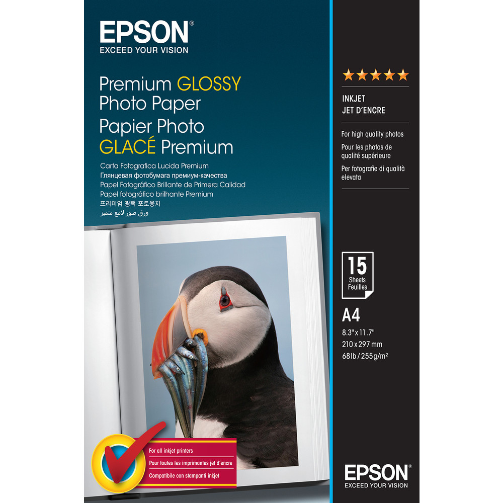 Epson Premium Glossy Photo Paper - A4 - 15 Feuilles, Brillant premium, 255 g/m, A4, 15 feuilles, - SureColor SC-T7200D-PS - SureColor SC-T7200D - Sur