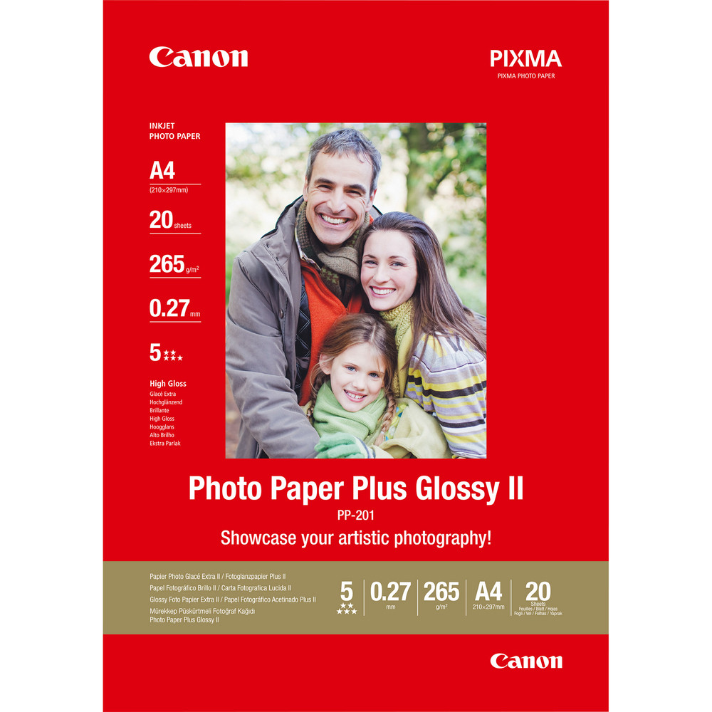 Canon Papier photo brillant extra II A4 PP-201 - 20 feuilles, Gloss, 260 g/m, A4, Blanc, 20 feuilles, - Bubble Jet: BJC 8200 Photo, i250, i320, i350,