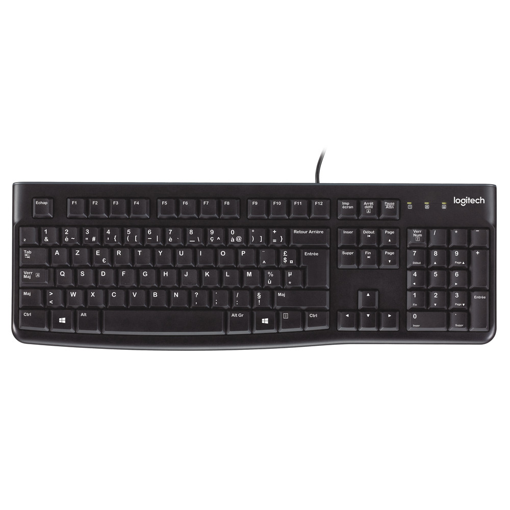 Logitech Keyboard K120 for Business, Taille relle (100 %), Avec fil, USB, AZERTY, Noir 920-002515