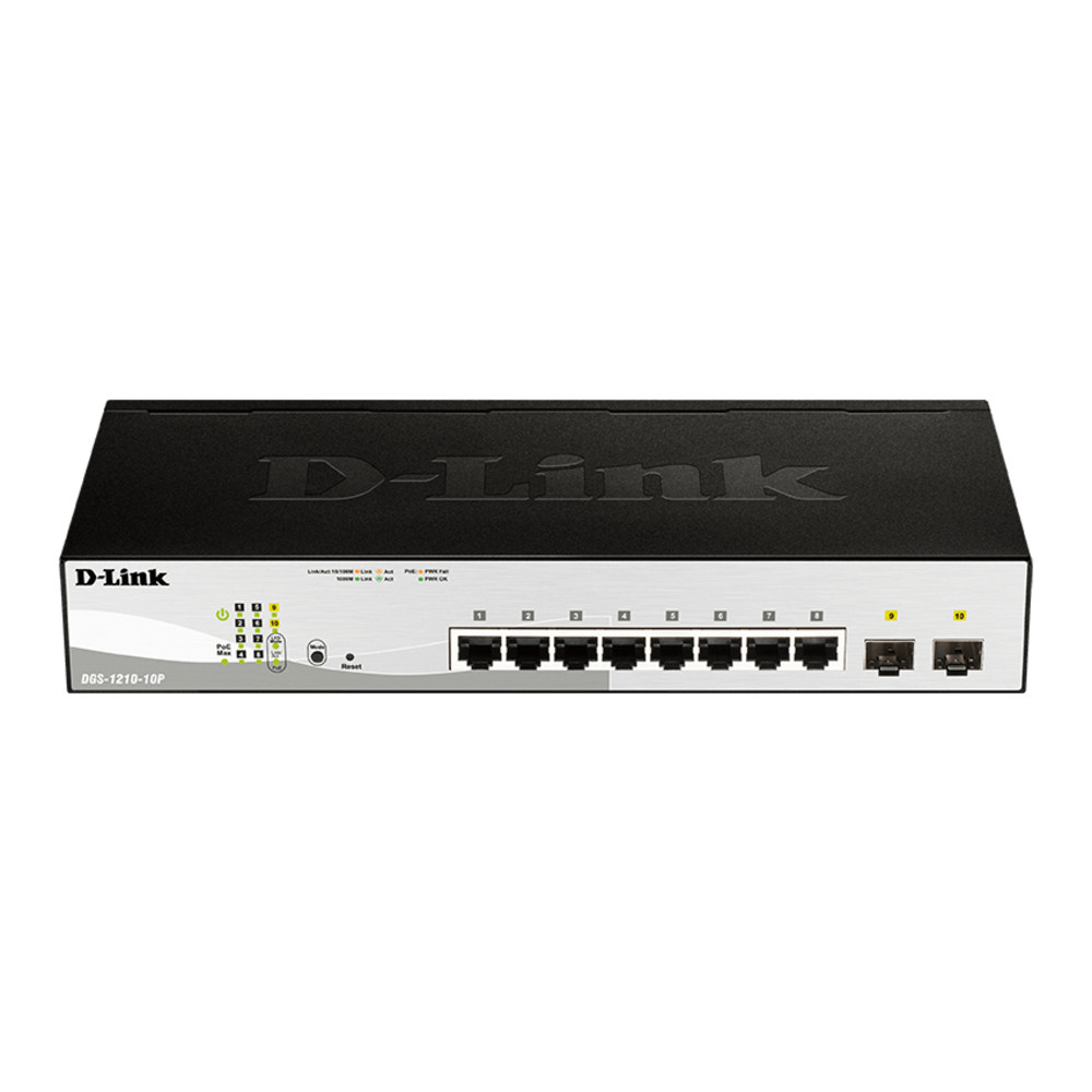 D-Link DGS-1210-10P, Géré, L2, Gigabit Ethernet (10/100/1000), Connexion Ethernet, supportant l'alimentation via ce port (PoE), Grille de montage, 1U