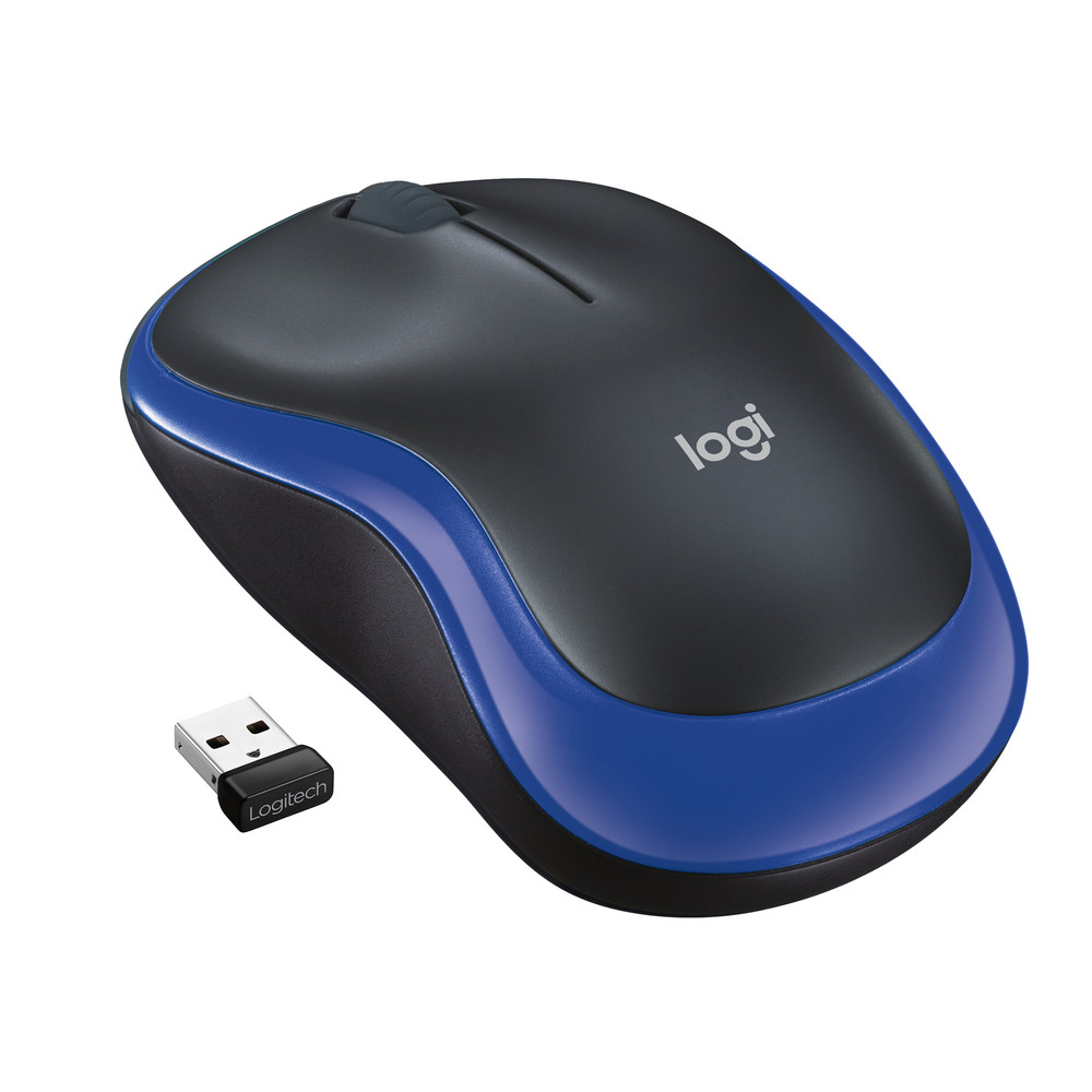Logitech M185, Ambidextre, Optique, RF sans fil, 1000 DPI, Noir, Bleu 910-002236